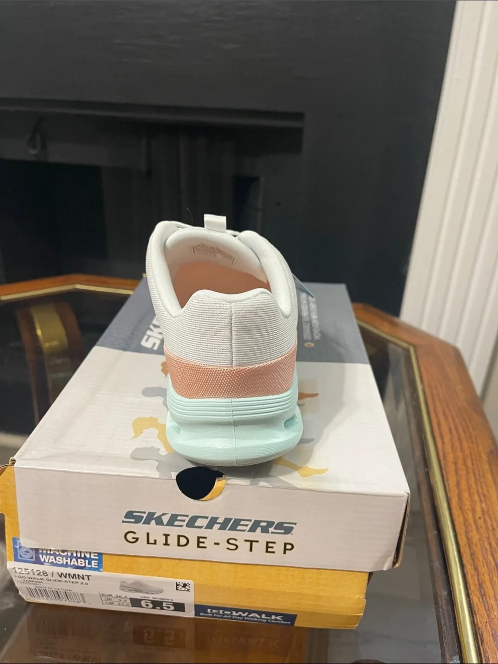 Skechers Women's White Athletic Sneakers with Mint Sole and Peach Accent